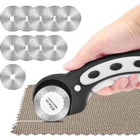 45mm Rotary Cutter for Fabric with 10pcs Replacement Blade, Rolling Fabric Cutter Crochet Edge Skip Stitch Blade for Quilting Crafts Sewing(COLOR:black)
