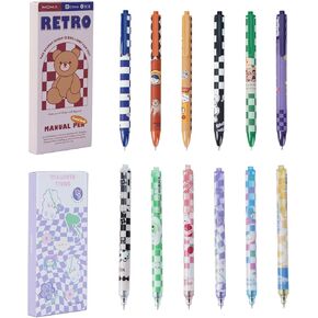 12Pcs Retractable Cute Pens, Cartoon Animal Child Check Pens, Fun 0.5mm Broad Point Black Ink Kawaii Smooth Journaling Writing Pens Office School Supplies Gifts for Kids Girls Boys Women