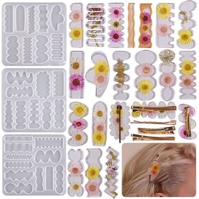 3Pcs Hair Pin Resin Silicone Molds Hair Clips Casting Moulds for DIY Epoxy Resin Hair Pin Keychain Bookmark Pendant Crafts Project