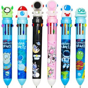 Maydahui 6 Pcs 10-in-1 Multicolor Outer Space Pens 10 Colors Shuttle Retractable Ballpoint Pen Cartoon Spaceman Alien Rocket Astronaut Pens for Students Teachers Office Supplies