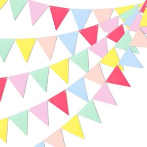 45 Pieces Colorful Pennant Flags - 49ft Carnival Theme Party Garland Banner Yellow Blue Red Glitter Paper Pennant Triangle Bunting Flag for Baby Shower Home Classroom Decor