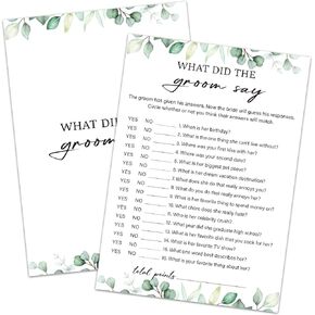 30 Pcs What Did The Groom Say Game Wedding Shower Games, Bridal Shower Games 30 Guests for Engagement Wedding Party, Bridal Games for Showers (Eucalyptus Botanical Style) -0011