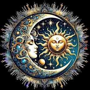 GDYEEH DIY 5D Sleepy Sun and Moon Diamond Art Kits, Round Full Drill Sparkling Diamond Painting Picture, Fantasy Diamond Painting Art Kits Craft for Adults Beginners, Home Wall Decor 12x12 inch