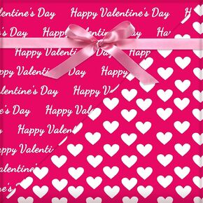 Bolsome 10 Sheets Reversible Valentine's Day Wrapping Paper Pink Heart Happy Valentine's Day Gift Wrap Paper for Wedding Anniversary Bridal Shower DIY Craft, 19.7×27.6'', Folded Flat