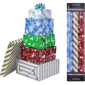 Jaywayang Christmas Wrestable Wrappling Paper Rolls -3 Mini Roll - 17 Inch × 120 بوصة لكل لفة - رجل ثلج عيد الميلاد ، ندفة الثلج ، الشريط الذهبي - يقدم العطلة التغليف.
