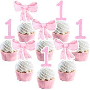 36pcs Pink Bow 1st Birthday Cupcake Topcake Pink Bow Bow Princess Decortics Cake Cake Decoration