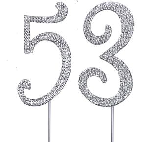Magjuche Silver 53 "Crystal Cake Topper ، رقم 53 من أحجار الراين 53 كعكة عيد الميلاد ،