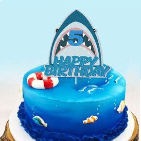 Shark 5th Birthday Cake Topper for Boys 5 Year Ocean Birthday Party Decorations