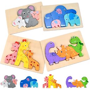 Wooden Puzzles for Toddlers 1-3, 4 Pack Animals Toddler Puzzles for Toddlers, Montessori Toys Educational Learning Toy Birthday Gifts for Boys and Girls