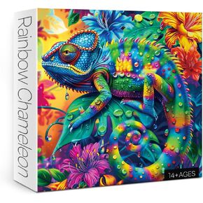 Colorful Flower Chameleon Jigsaw Puzzle 1000 Piece for Adult, Art Rainbow Floral Animal Jigsaw Puzzles, Nature Cool Funny Aesthetic Puzzle