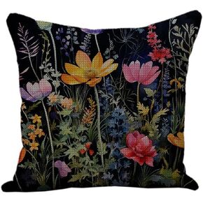 Generic DIY Wild Little Flowers Stamped Cross Stitch Pillow Kits Embroidery Pillowcase 11CT Counted Needlepoint Handmade Cushion Cover Home Sofa Christmas Decoration 18x18inch, Cross-Pillow-RN-33