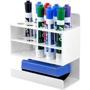 MyGift Magnetic أو Wall Mount Office Office Accessories Rackeizer ، حامل علامة محو جاف من الأكريليك الأبيض المتميز مع 10 فتحات ودرج للممحاة السفلية