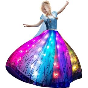 RGB LED Light Up Princess Dress, Interactive Girls Princess Costume Halloween Dress Up Clothes, Syncs with Music, App Remote Control, for Birthday, Party, Christmas, School Activities, 110