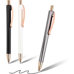 SMOOTHERPRO 3 Pcs Metallic Gel Pens, Compatible with Parker Refills 0.5mm Click Retractable Pen Adjustable Weight Black White Gray Gel Pens for Writing Journaling Signature Homework