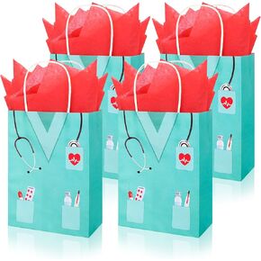 Whaline 24Pcs Nurse Graduation Gifts Bag with 30 Sheets Red Tissue Paper with Handles Nurse Appreciation Candy Treat Bags for Nurse Doctor Medical School Graduate Nurses Party Favors Supplies