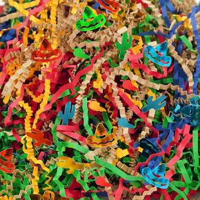 TORONTOKYO 2 LB Cinco De Mayo Grass Basket Filler Bulk, Crinkle Cut Paper Shred with Cactus, Chill Pepper, Hat Confetti for Gift Wrapping, Fiesta Mexican Themed Taco Party Birthday Decor