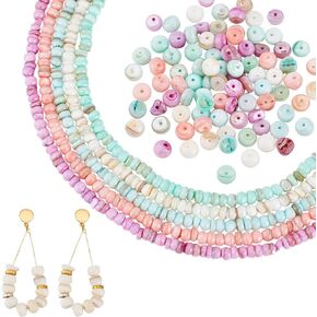 PH PandaHall 425PCS Natural Freshwater Shell Beads, 5 Colors Flat Round Loose Disc Spacer Beads Dyed Seashell Beads for DIY Necklace Bracelet Anklet Choker Jewelry Making, 6.5~7.5mm