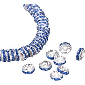 uxcell 200Pcs 10mm Rondelle Spacer Beads, Silver Plated Rhinestone Spacer Beads, Round Spacer Loose Beads for DIY Bracelet Necklace Jewelry Making Supplies, Silver White