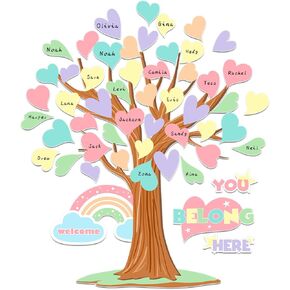 Pastel Tree Spring Bulletin Board Classroom Decorations Welcome Bulletin Board Sets You Belong Here Heart Rainbow Cutouts for Teacher School Nursery Home Classroom Chalkboard Door Wall Decor