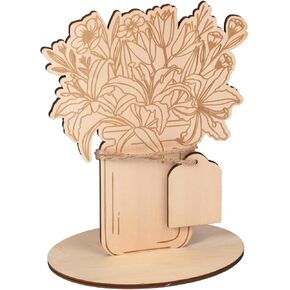 Wooden Flower Bouquet Card, Wood Flower Embellishments Mother's Day Flower Crafts Flower Unfinished Wood Ornaments Mother's Day Card Gift for Holiday DIY Home Decoration