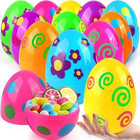 12 Pcs Jumbo Printed Easter Eggs, 6 Inches Giant Plastic Eggs Fillable for Easter Themed Hunt Basket Stuffers Fillers, Filling Treats Party Favor Hunt Game Classroom Prize Supplies