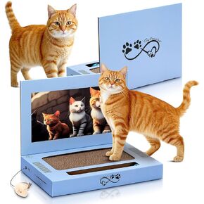 3-In-1 Laptop Scratcher Cat Toys, Cat Scratcher Laptop with Interactive Plush Mouse Cat Teaser and Ball Track Pad Toy, Foldable Corrugated Computer Cat Scratching Pad, Cat Scratch Cardboard for Indoor