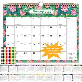 Wall Calendar 2024-2025,Calendar January 2024-June 2025,18 Months Hanging Monthly Calendar,17"x12",Premium Paper,Large Grids,Perfect for Planning red