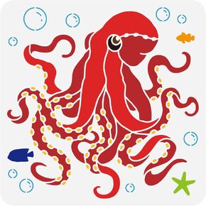 FINGERINSPIRE Octopus Pattern Stencil for Painting 11.8x11.8 inch Reusable Sea Creatures Craft Stencil Hollow Out Ocean Starfish Sea Fish Bubbles Stencil Template for Wall, Cabinets, Window, Canvas