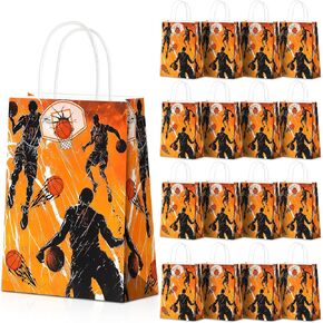24 PCS Basketball Gift Bags with Handles,Basketball Goodie Bags Candy Treats Bags,Sports Themed Paper Bags for Birthday Basketball Party Supplies Decorations(Basketball-2)