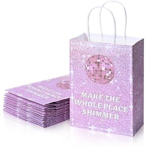 12PCS Singer Theme Party Favor Bags Popular Music lovers Gift Bags Pink Disco Ball Patterned Paper Gift Bags for Birthday Party Fans Celebration Party Decorations