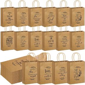 Gersoniel 60 Pcs Christian Gift Bag Bulk Religious Kraft Medium Bible Verse Brown Christian Inspirational Church Welcome Gift Bags with Handle for Family Easter Baptism