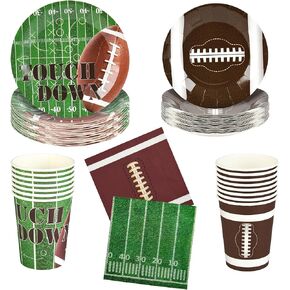 Football Party Supplies Plates and Napkins Tableware Set Football Theme Party Decor Include Party Plates Napkins Cups for Football Birthday Party, Super Bowl,25 Guests