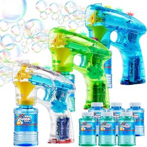 JOYIN 3 Bubble Guns Kit with Bubble Solutions for Kids, Summer Toy, Party Favors, Birthday, Outdoor & Indoor Activity, Birthday Gift