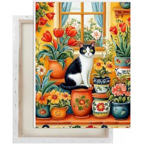 Lxmsja Flowers Paint by Numbers Kit for Adults, Cat Acrylic Paint by Numbers for Adults Beginner, DIY Craft Supplies Oil Painting Kits for Home Wall Decor 12x16 inch (Framed)