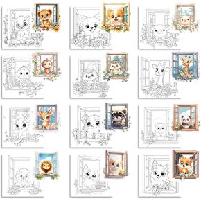 Reofrey 12Pcs Art Boards Paint by Numbers Kit for Adults & Beginners, 8x8 Inch Animals Pre Drawn Canvas Painting Outline, Sip and Paint Kit for Adults, Idea for Young Artists, Students & Party Favors