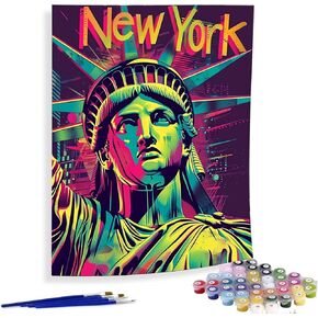 Diymood Paint by Numbers Kits for Adults Statue of Liberty, DIY Oil Painting New York Acrylic Paint by Number for Adults Beginner with Brushes for Home Wall Decor 16x20 inch