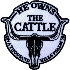 He Owns The Cattle On A Thousand Hills Patch, 3 Inches Sew On Iron On Patches Embroidery Patches for Clothes Backpacks Hats Jeans Bag, Embroidery Patch, Psalm 50 Patch, DIY Patch for Christian