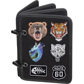 Flip-Page Patch Display, Hook and Loop Tactical Patch Board Binder, Small Military Patch Display, Patch Book Holder Organizer with 4 Pages for Showing Emblem Collections Black (Black)