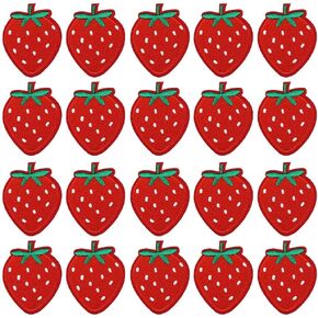 20 PCS Strawberry Patches Strawberry Iron On Patch Cute Fruit Embroidery Patch Fruit Applique for DIY Clothes Dress Socks Shirts