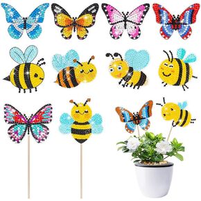 12 Pcs Mini 3D Butterfly & Bee Painting Diamond kit for Kids, Easy to DIY Art kit Diamond Craft for Adults Arts Garden Decorations