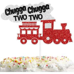 Red Glitter Cake Topper Chugga Chugga Two Two Train Baby Shower Theme Decor Supplies Baby Shower Boys Girls Happy Birthday Party Decorations