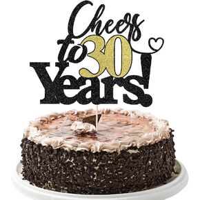 Cheers to 80 Years Cake Topper 80th Birthday Cake Decorating Supplies - Blessed 80 Years Wedding, Anniversary or Birthday Party Decorations,(Black Gold (80))