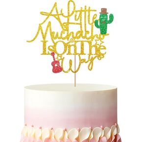 A Little Muchacho Is On The Way Cake Topper, Fiesta 1st Birthday Cake Decor, Gold Glitter Spainish A Little Muchacho Cake Topper for Boy, Mexican Themed Baby Shower Party Decoration