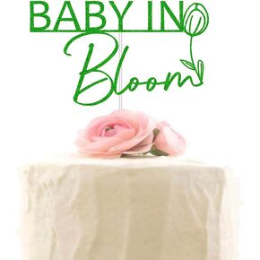 Baby in Bloom Cake Topper, Flower Theme Baby Shower Cake Decorations, Floral Themed Gender Reveal Patry Decorations Gold Glitter