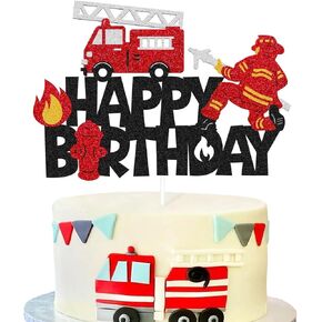 Confetti Premium Firefighter Cake Topper - زخرفة حفلات البطاقة اللمعان النابضة بالحياة.