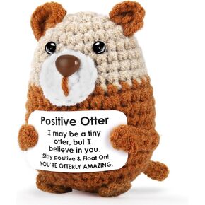 Emotional Support Otter Gifts Crochet Positive Otter Cute Knitted Inspirational Animal Potato Small Plush Cheer Up Ornaments with Encouraging Card for Women Room Office Home Decoration