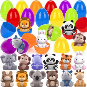 KMUYSL 24 Pcs Prefilled Easter Eggs with Toys for Easter Eggs Hunt, Plastic Eggs with Finger Puppets, Surprise Egg, Easter Theme Party Favor, Basket Stuffers Filler, Classroom Prize Supplies