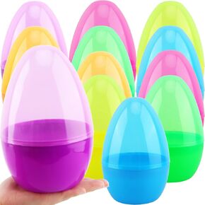 8 Inch Jumbo Translucent Easter Egg Giant Colorful Bright Plastic Easter Egg Large Upright Fillable Easter Egg for Easter Filler Basket Easter Egg Hunt Party (12)