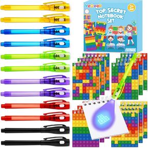 12 Pack Invisible Ink Pen with Notebook Set for Kids 4-12, UV Pen Light, Spy Pen Party Supplies, Birthday Party Favors for Kids 4, 5, 6, 7, 8, 9, 10, 11, 12, Classroom Prizes for Boys Girls