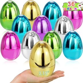36 Pack 3.15" Large Plastic Easter Eggs Shiny Metallic Include Golden Eggs 6 Colors Fillable Empty Surprise Eggs Toys Bulk for Filling Treats Kids Easter Basket Stuffers Filler Easter Hunt Party Favor